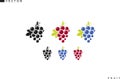 Red grape and blue grape. Fresh fruit with leaves icon set